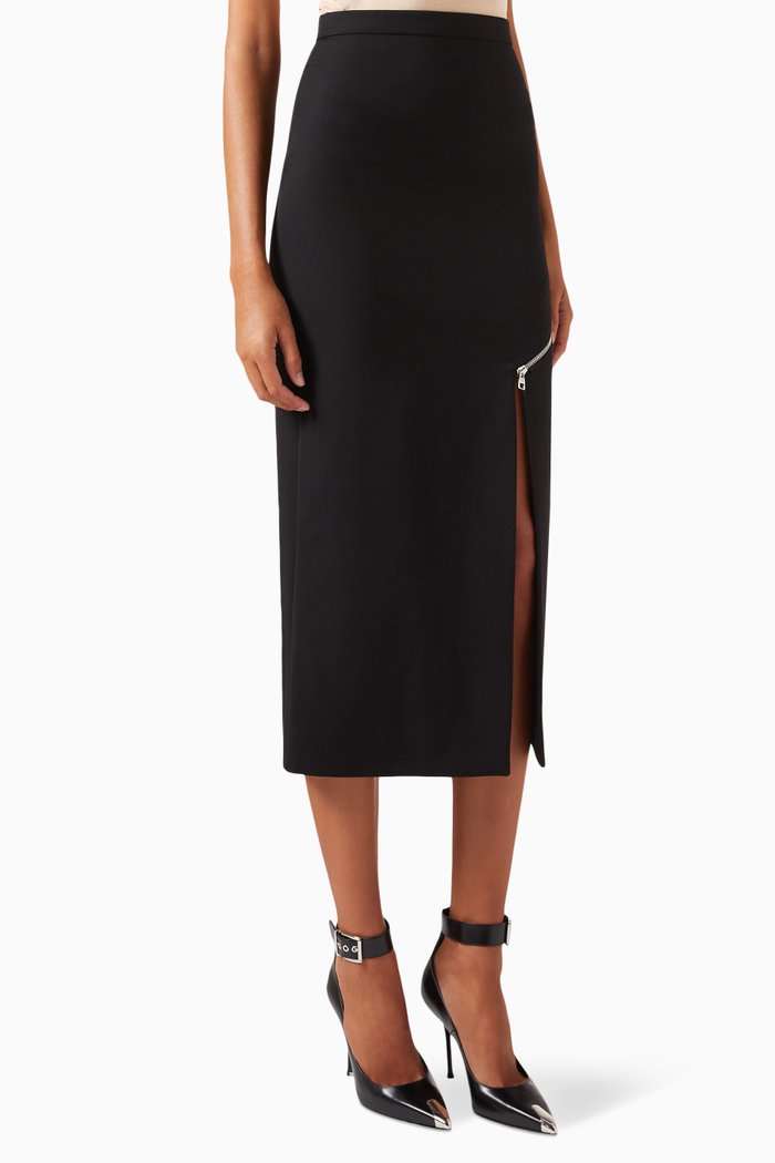 

Zip Slash Pencil Skirt in Wool, Black