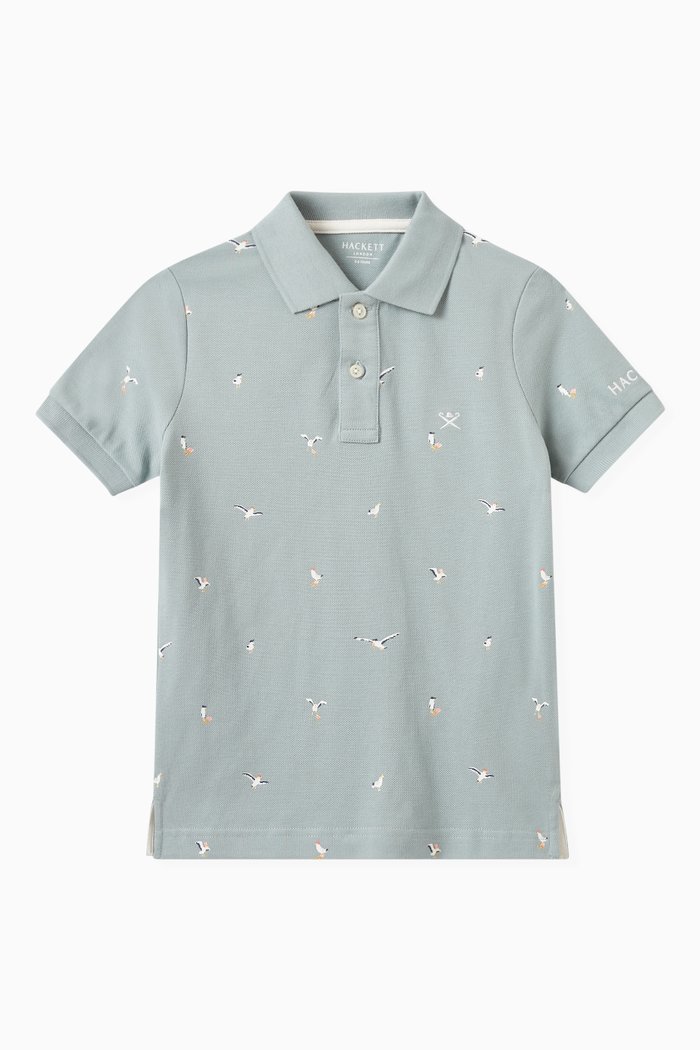 

Seagulls Print Polo Shirt in Cotton, Grey