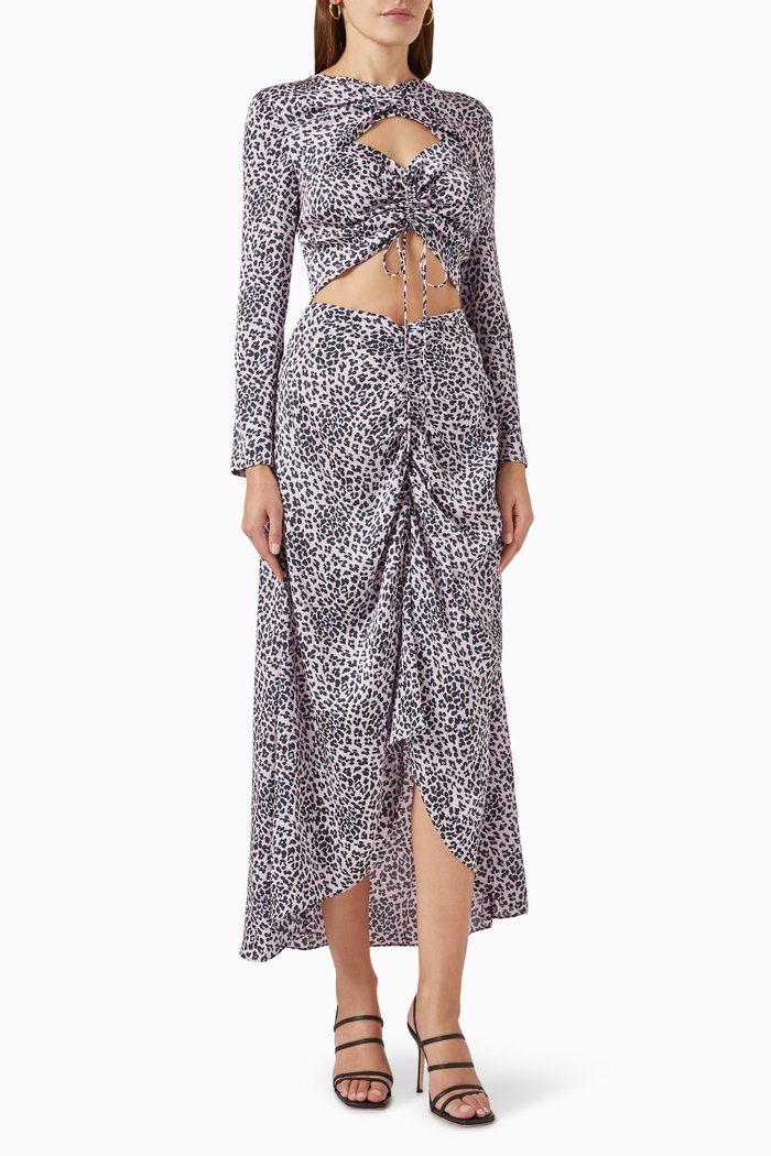 

Rave Leopard Print Maxi Dress in Polyester, Pink