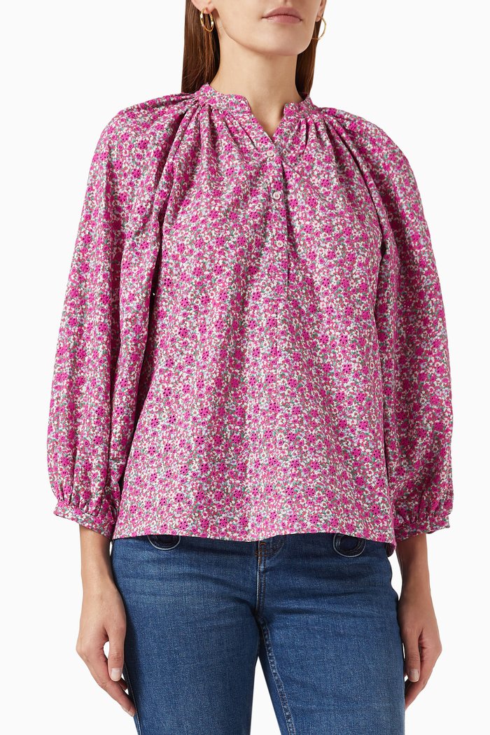 

Lyad Floral Print Blouse in Organic Cotton, Pink