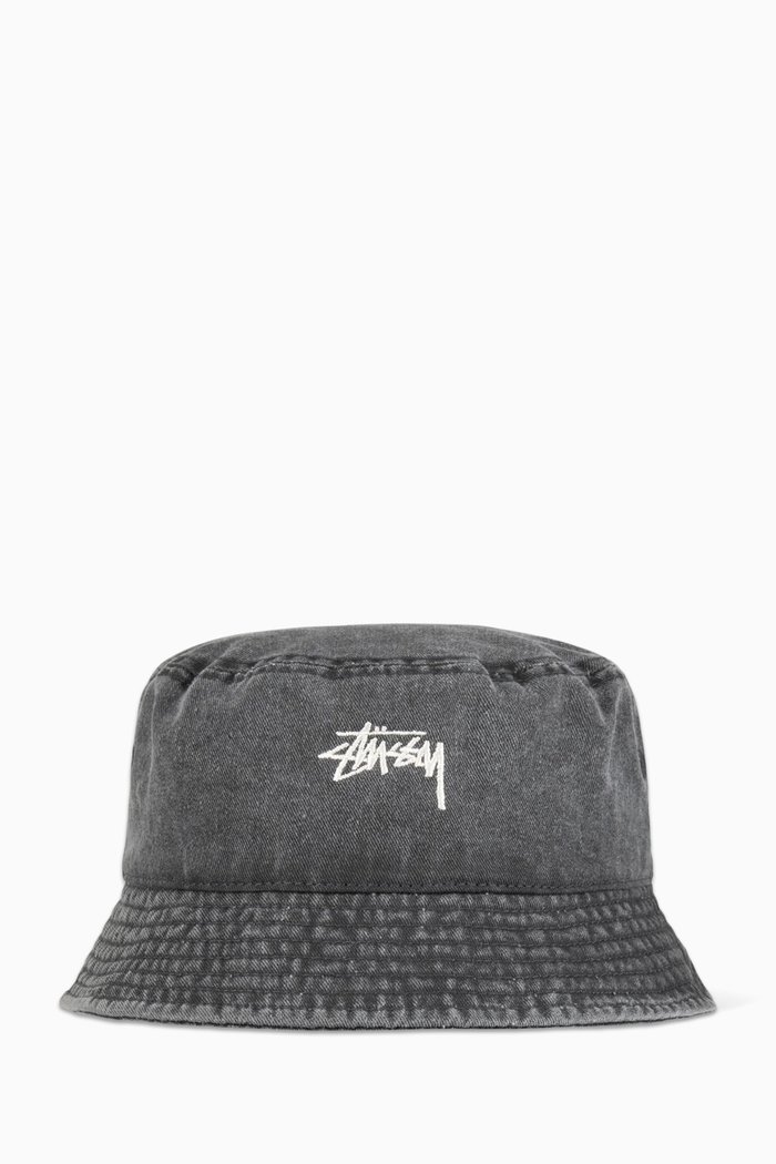 

Washed Stock Bucket Hat in Cotton, Black