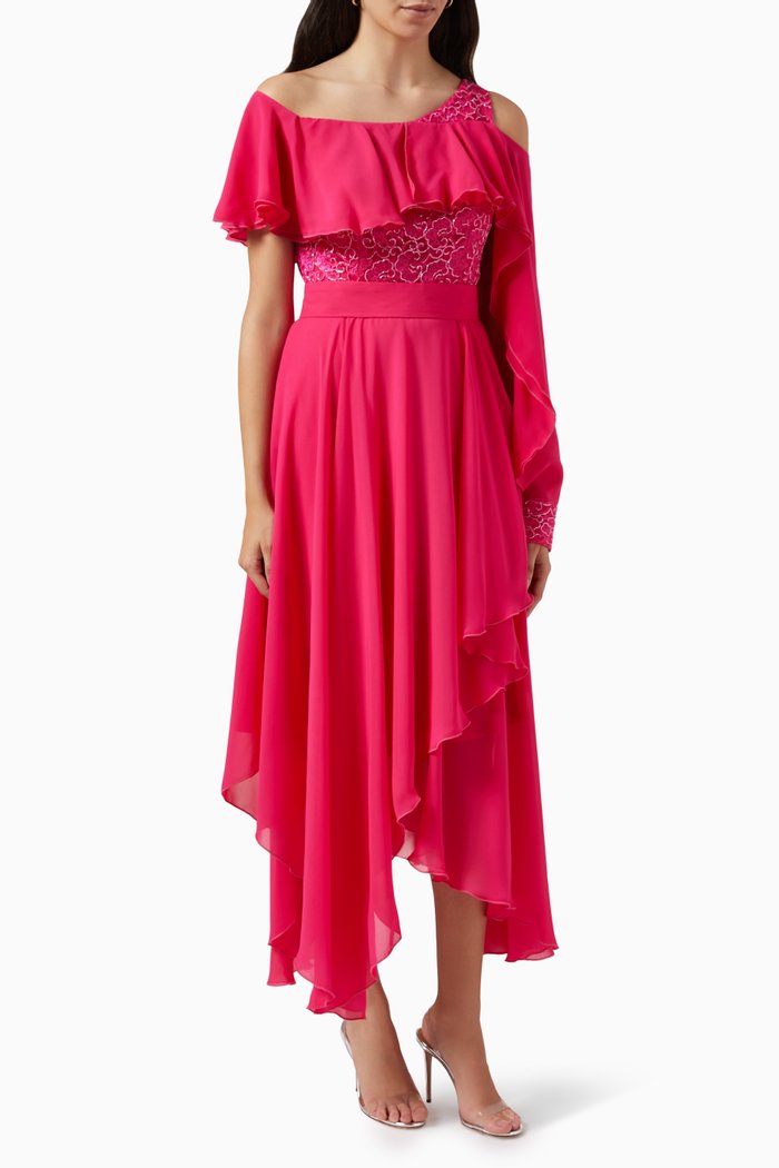 

Ruffle Dress in Crepe, Pink