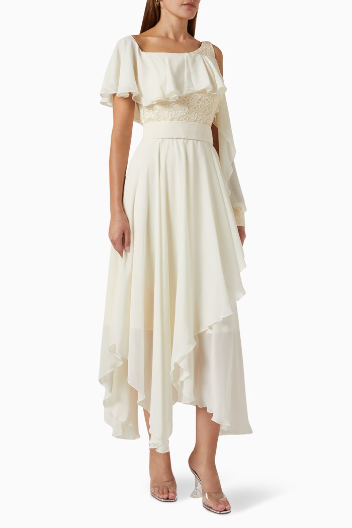 

Ruffle Dress in Crepe, Neutral