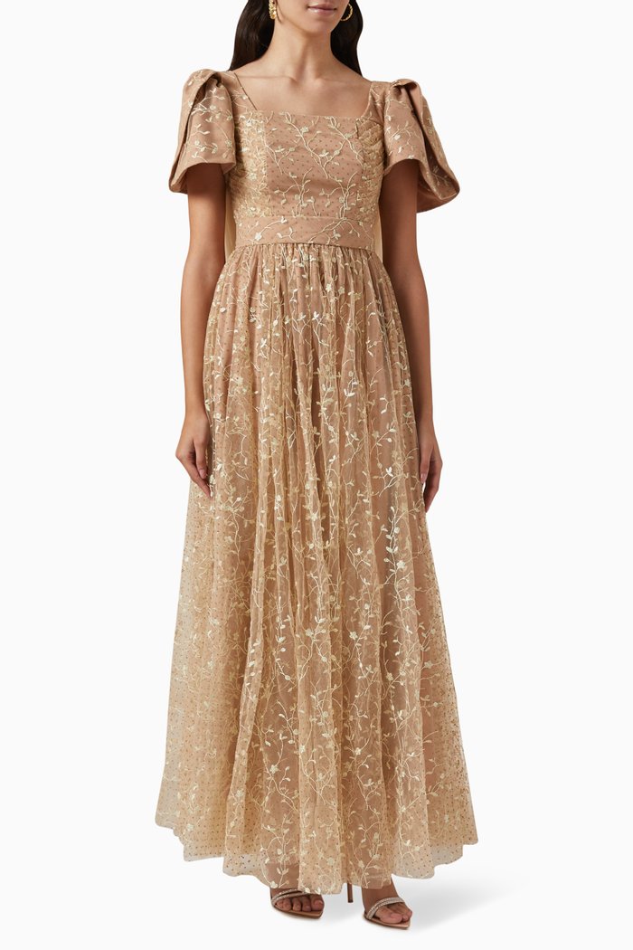 

Floral-embellished Maxi Dress, Neutral