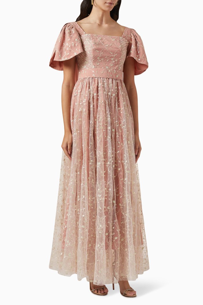 

Floral-embellished Maxi Dress, Pink