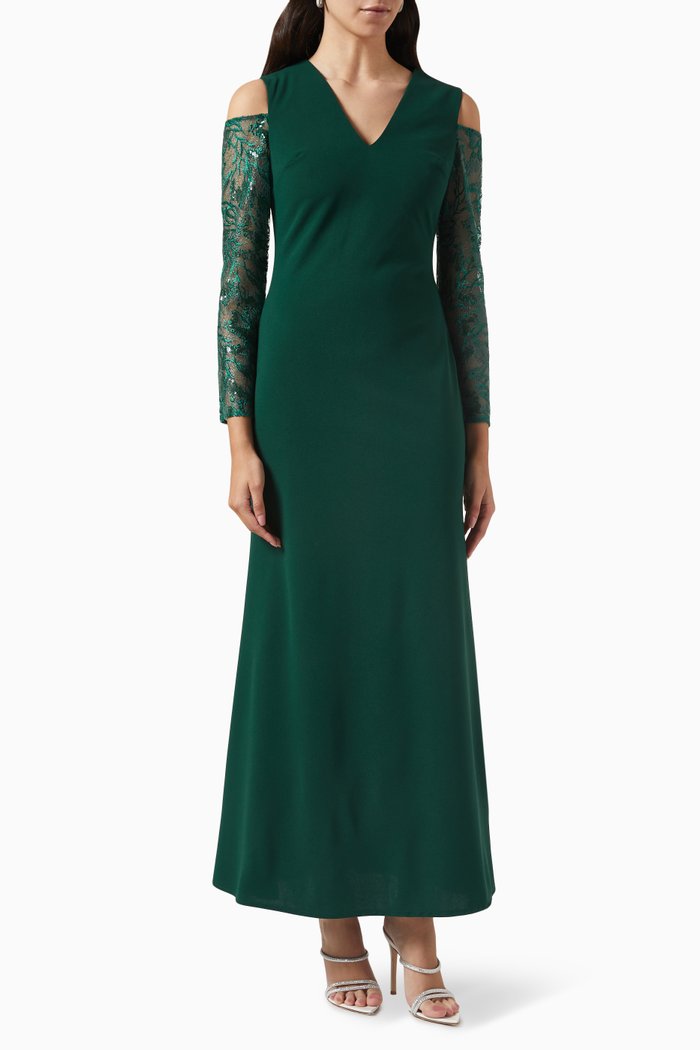 

Cold-Shoulder Gown in Crepe, Green