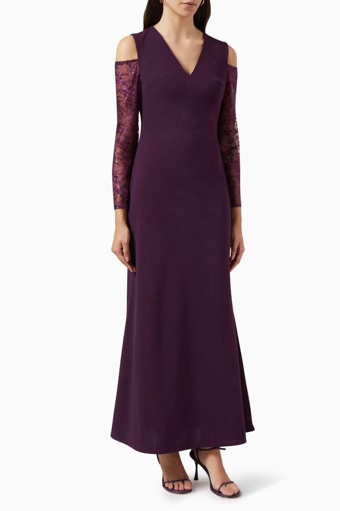 

Cold-Shoulder Gown in Crepe, Purple