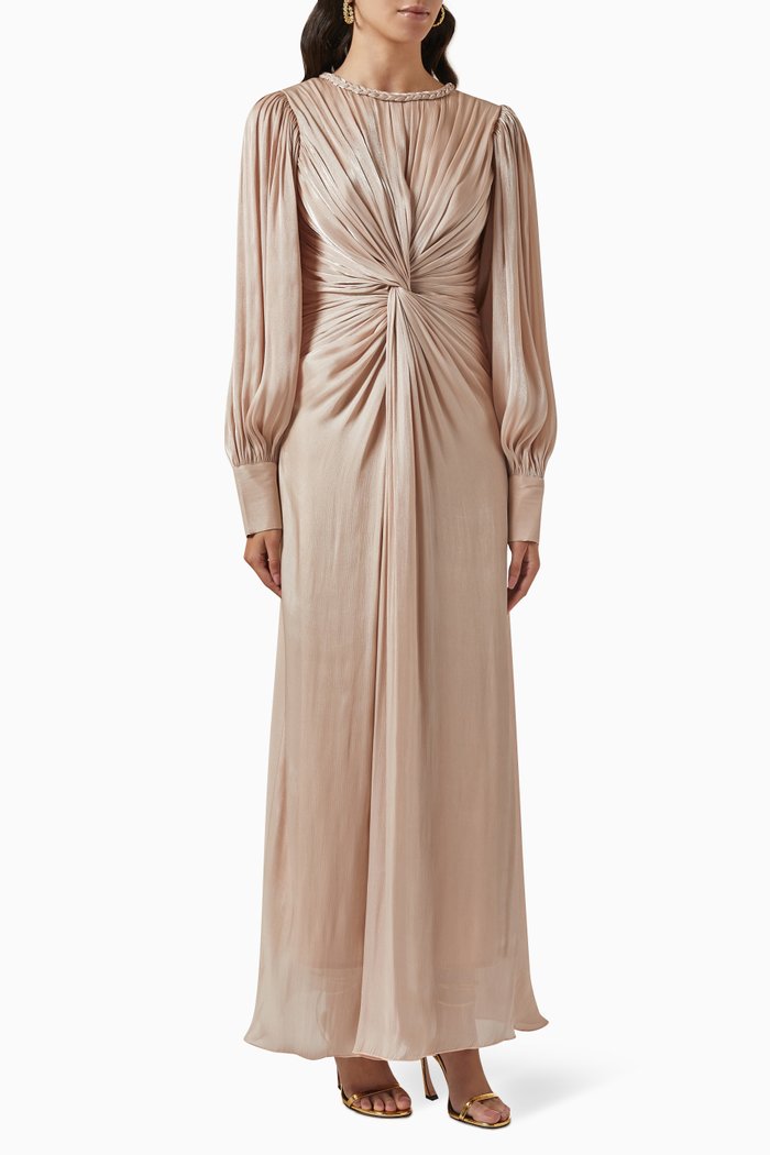 

Pleated Twisted Maxi Dress, Neutral
