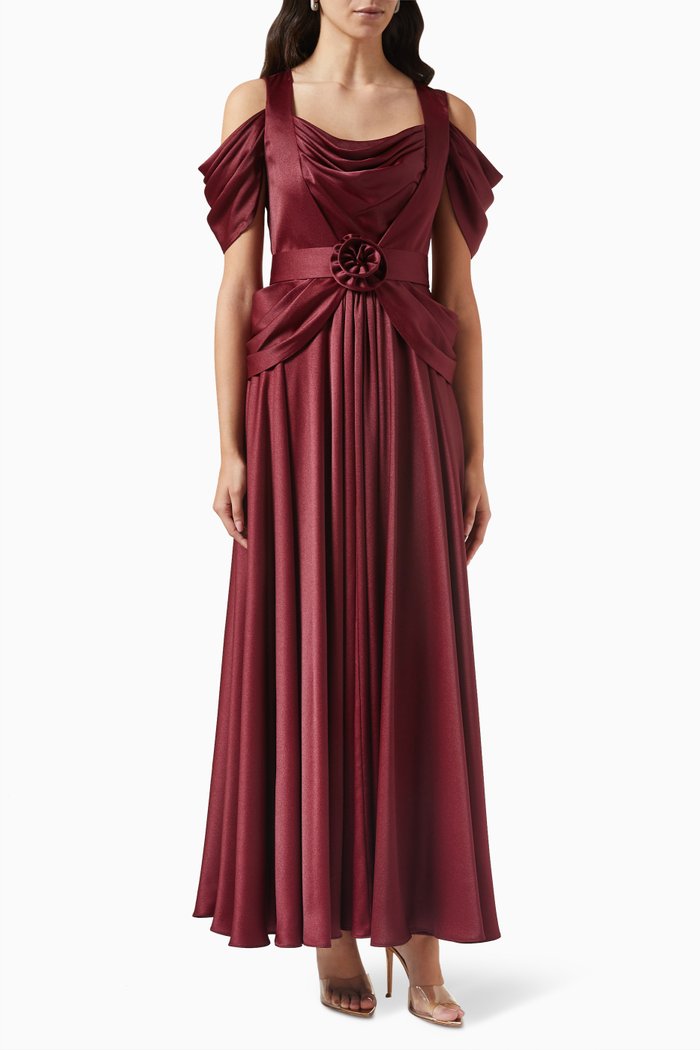 

Draped Belted Maxi Dress, Red