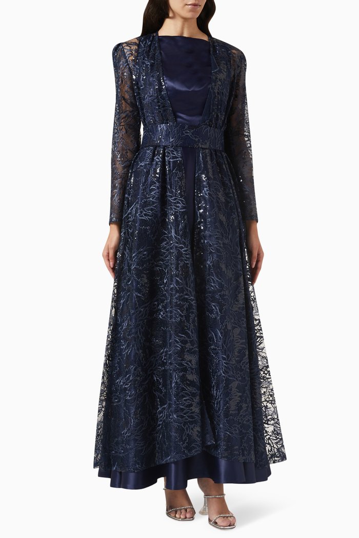 

Floral-embellished Maxi Dress, Blue