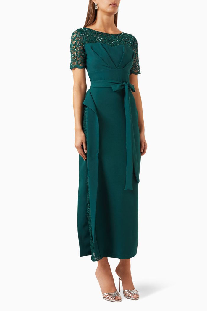 Draped Midi Dress in Crepe, Green