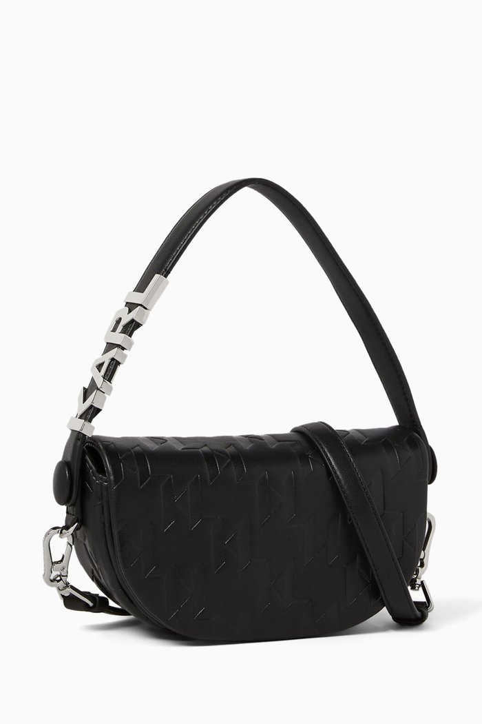 

Small K/Swing Baguette Bag in Faux Leather, Black