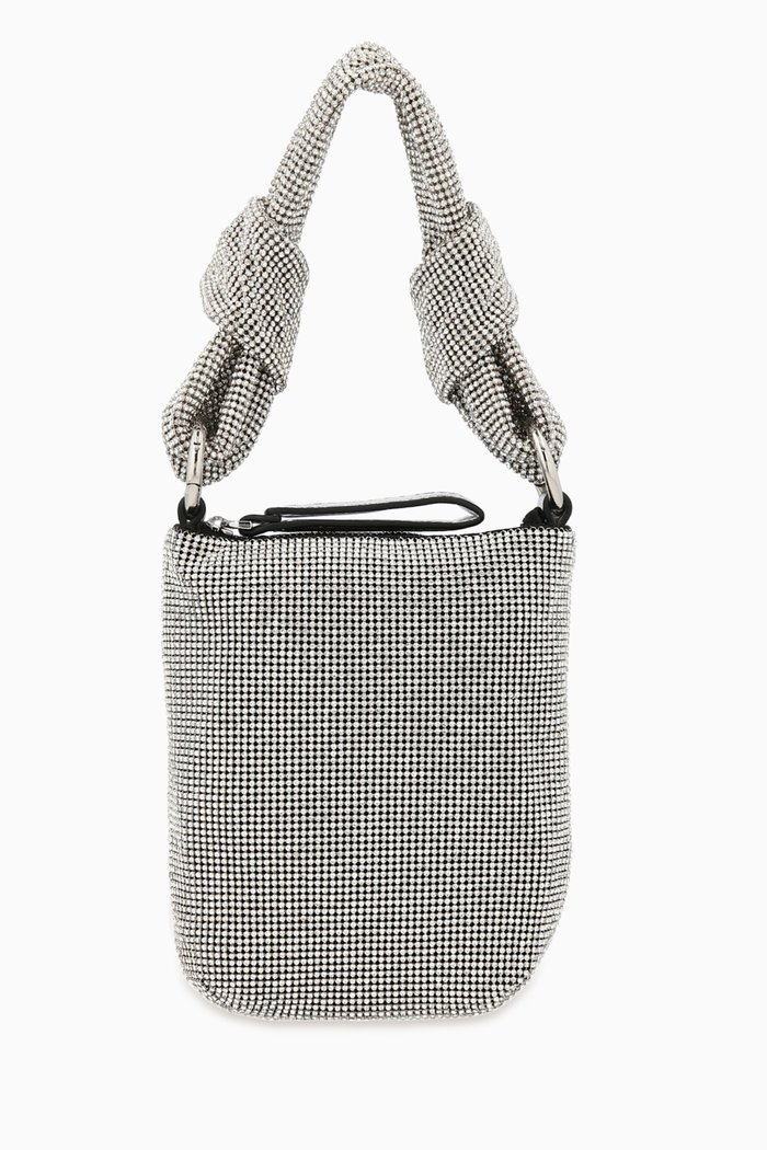 

K/Evening Top Handle Bag in Rhinestone Mesh, Silver