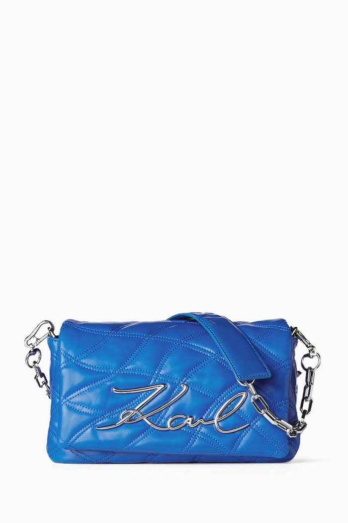 

K/Signature Shoulder Bag in Quilted Leather, Blue