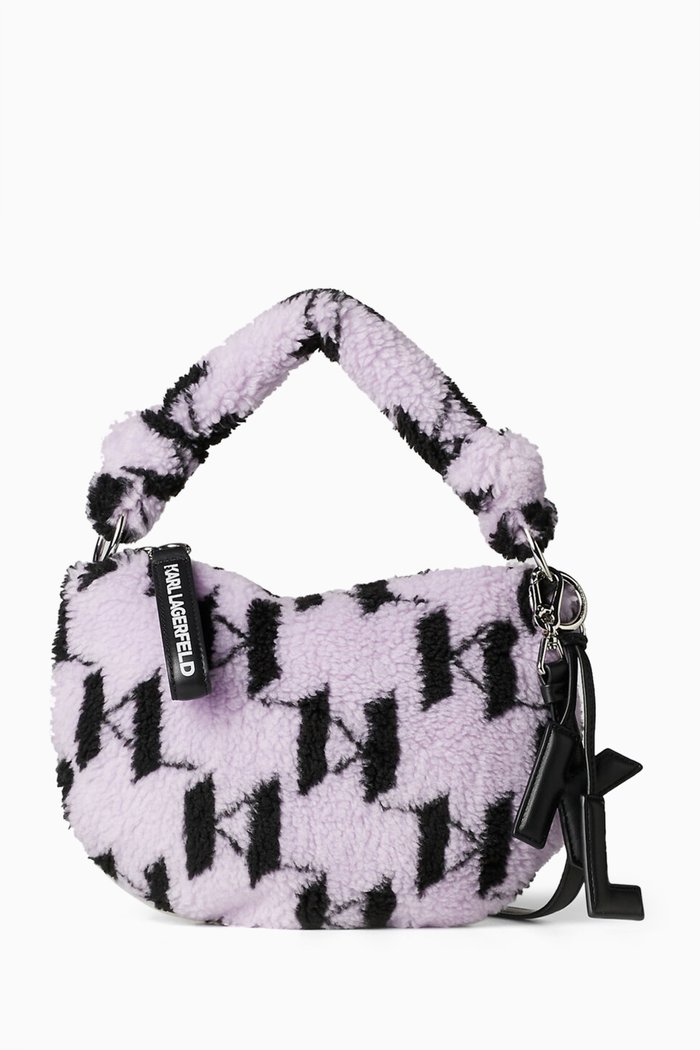 

K/Knotted Shoulder Bag in Faux Shearling, Purple