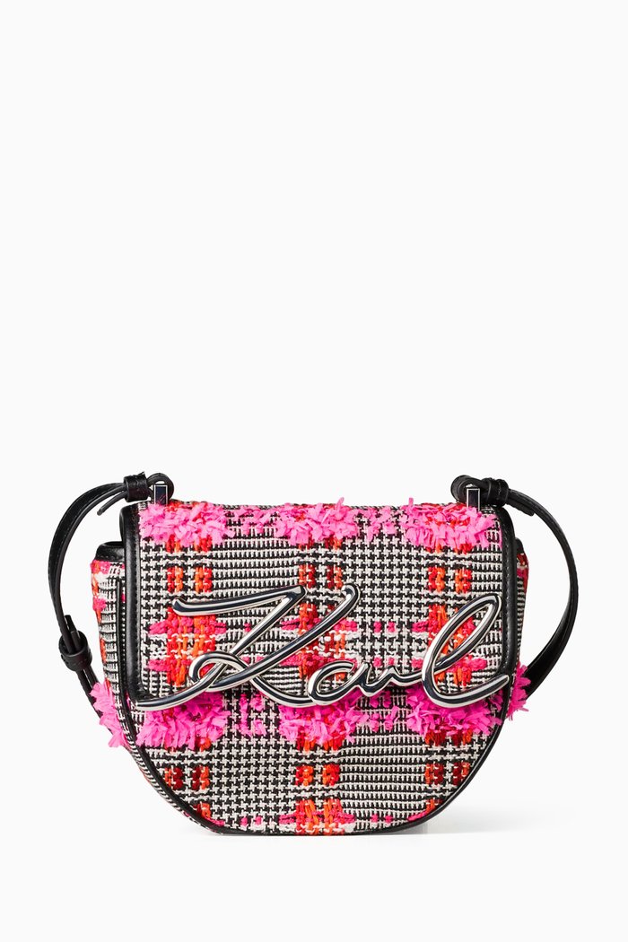

Small K/Signature Saddle Bag in Bouclé, Multicolour