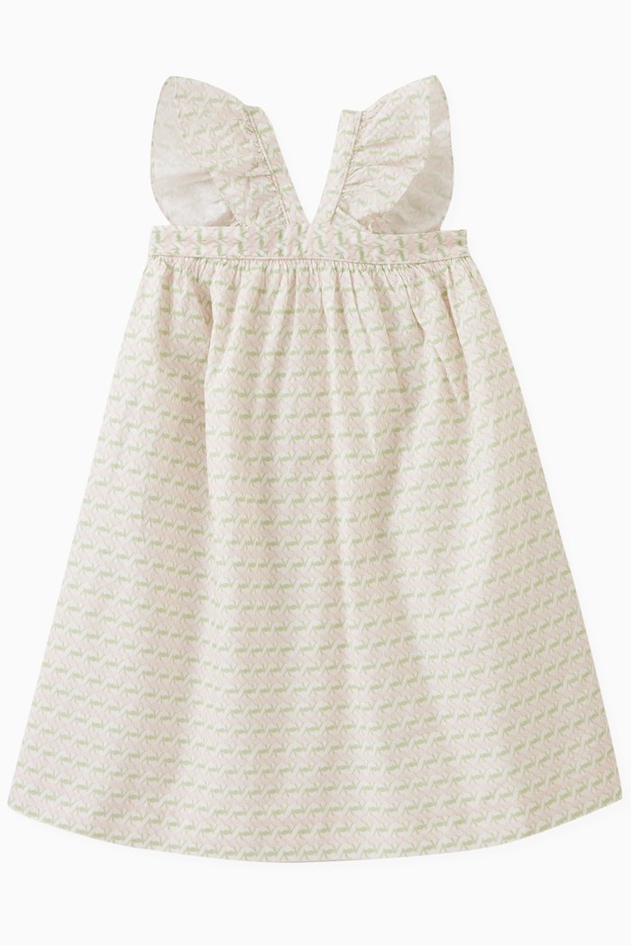 

Ruffled Cherry-print Dress in Cotton, Neutral