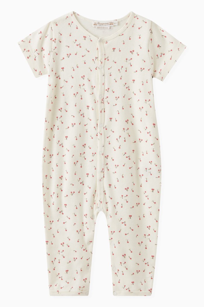 

Cherry-print Romper in Cotton, Pink