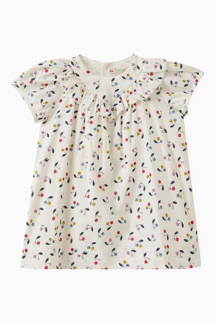 Falbali Floral Print Dress in Organic Cotton, Multicolour