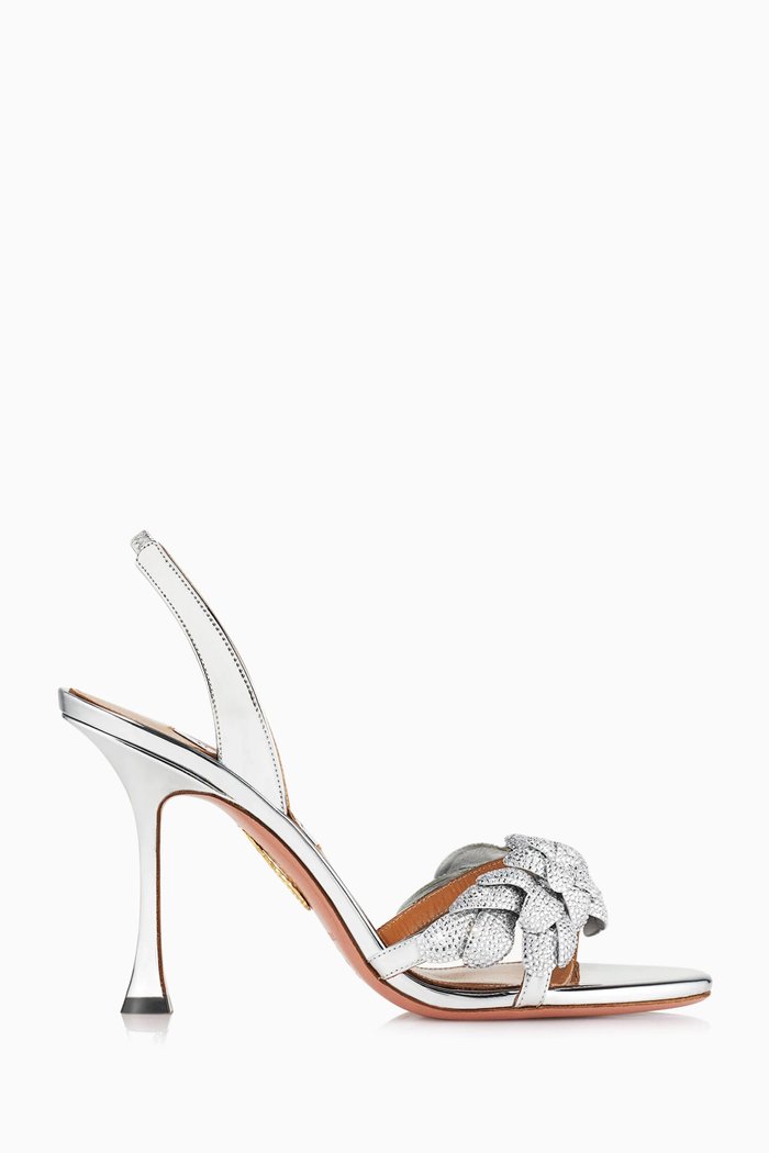 

Galactic Flower 95 Sandals in Metallic Nappa Leather, Silver