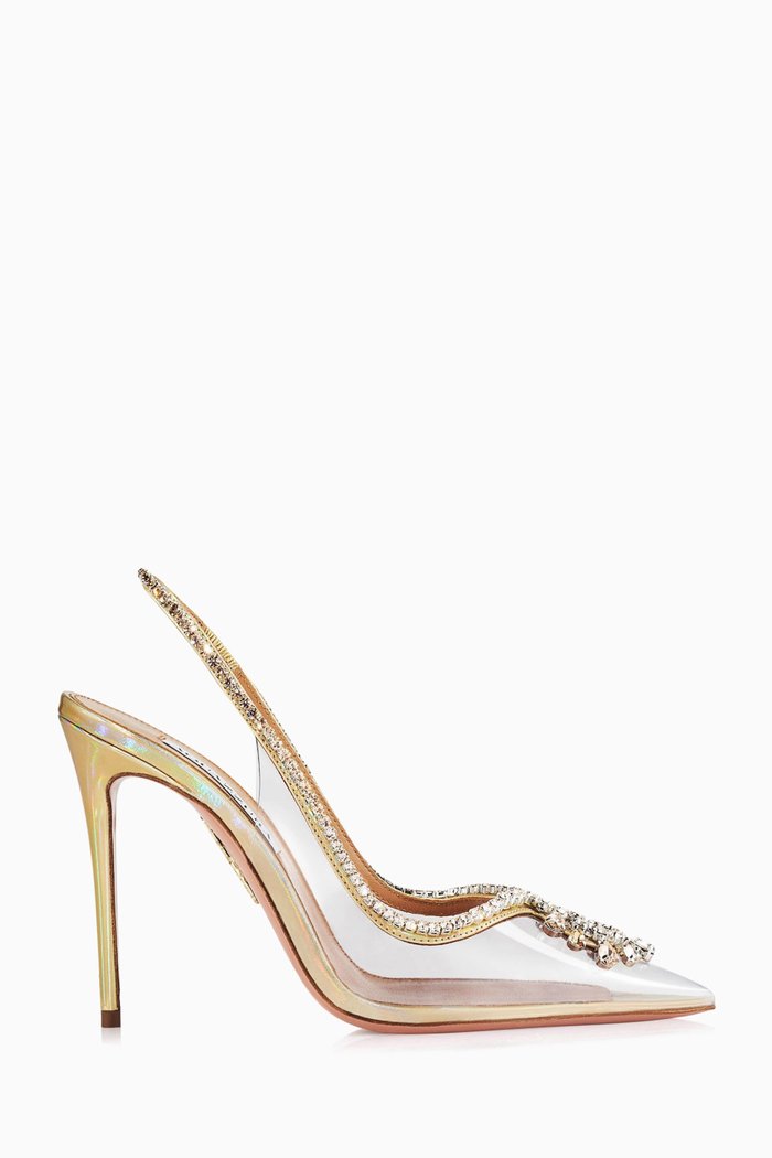 

Seduction Crystals Slingback 105 Pumps in Plexi & Nappa Leather, Gold