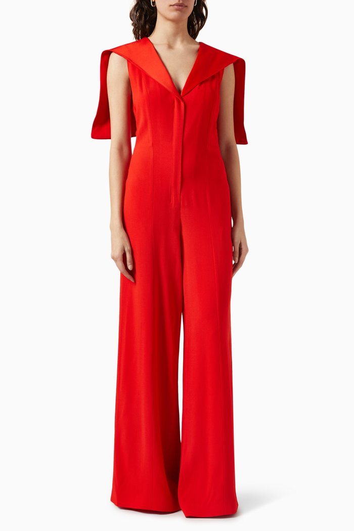 Sleeveless Jumpsuit in Satin Crêpe, Red