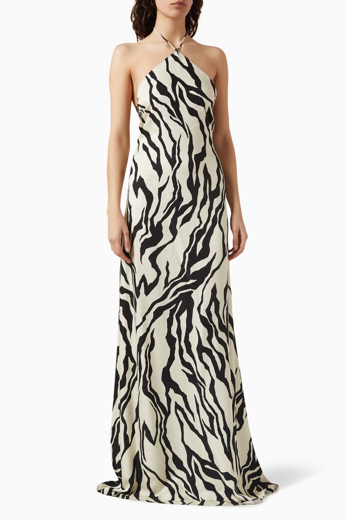 Zebra Print Maxi Dress in Viscose, Multicolour
