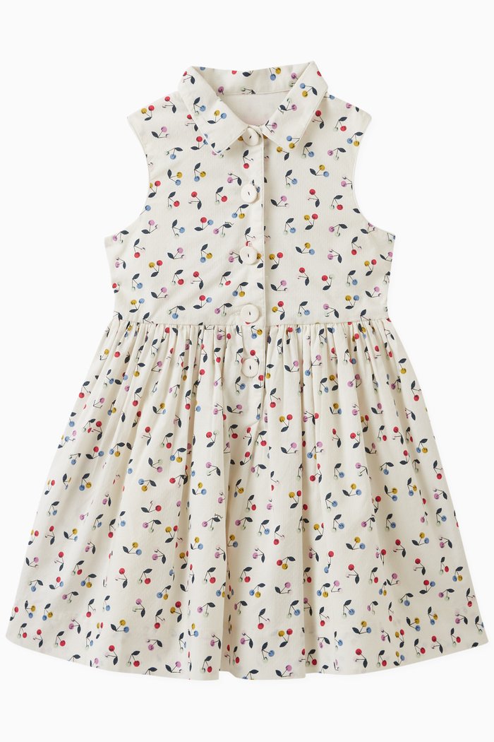 Anne Cherry Print Dres in Cotton, Multicolour