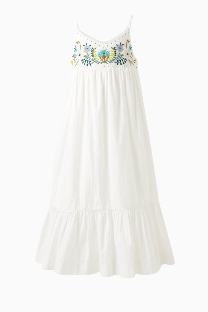

Anya Floral-embroidered Dress in Cotton, White