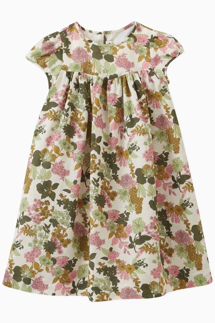 

Arletty Floral Print Dress in Cotton-Linen Blend, Multicolour