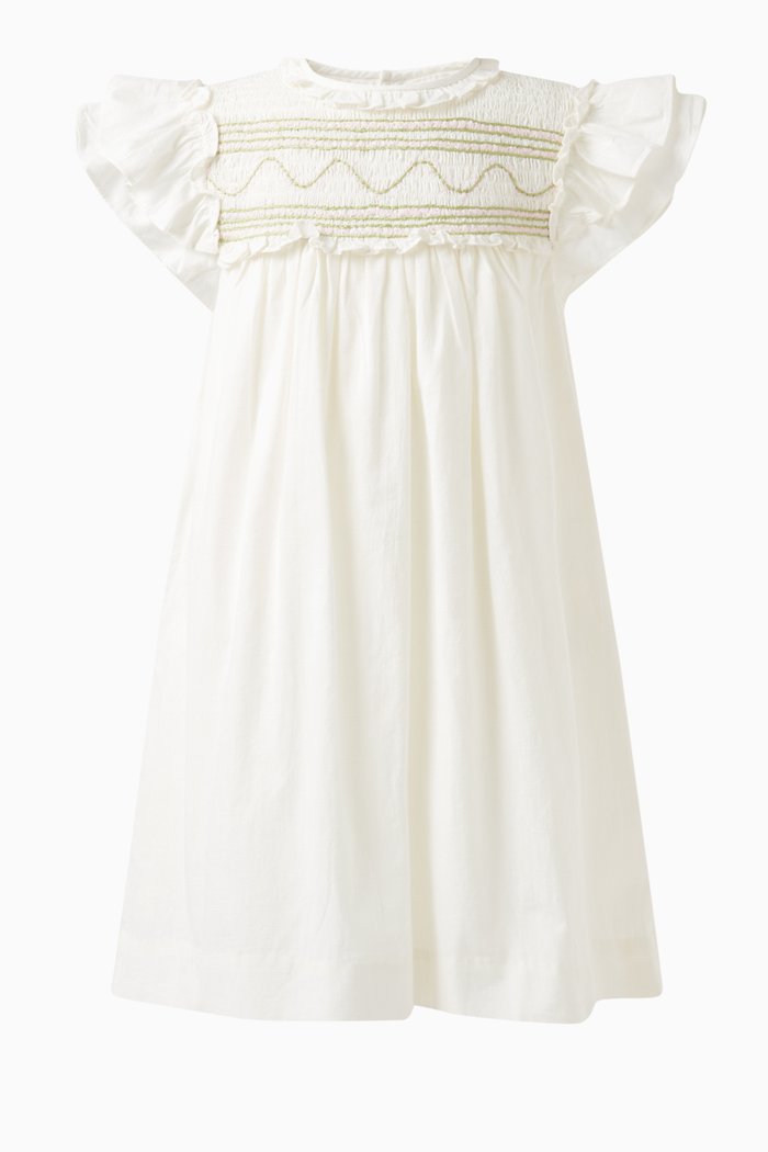 

Bijou Smocked Dress in Cotton, White
