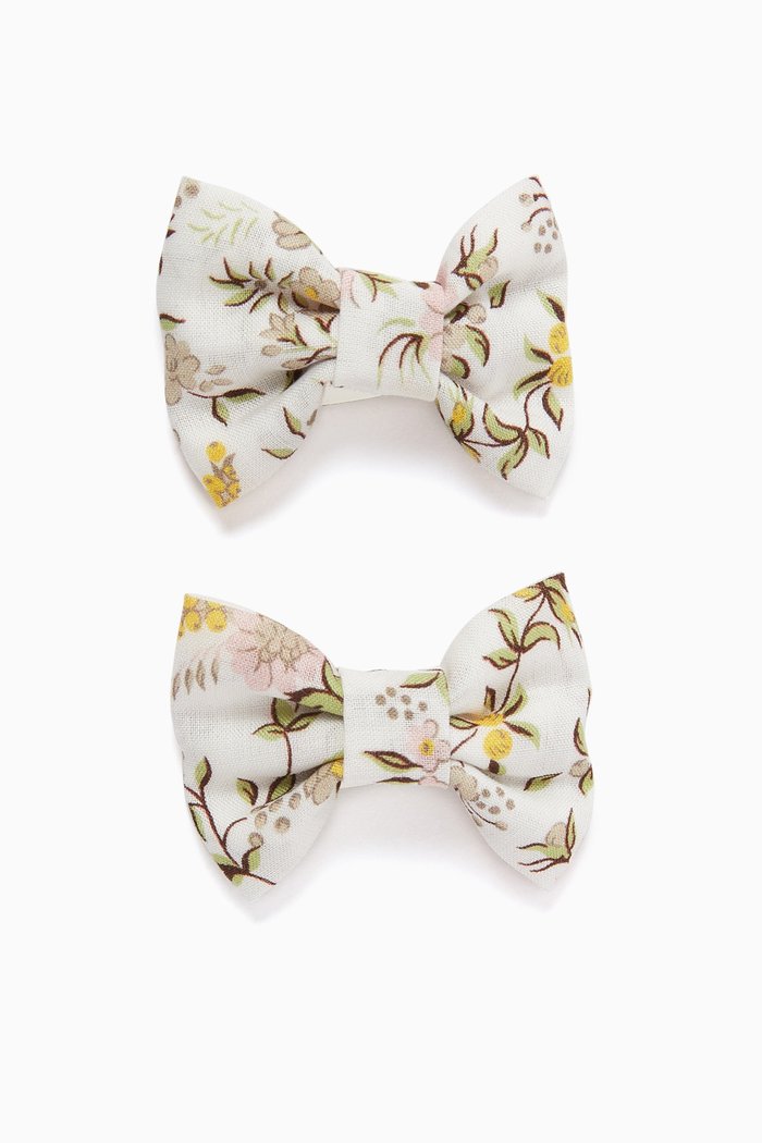 

Floral-print Hair Clip in Cotton, Set of 2, White