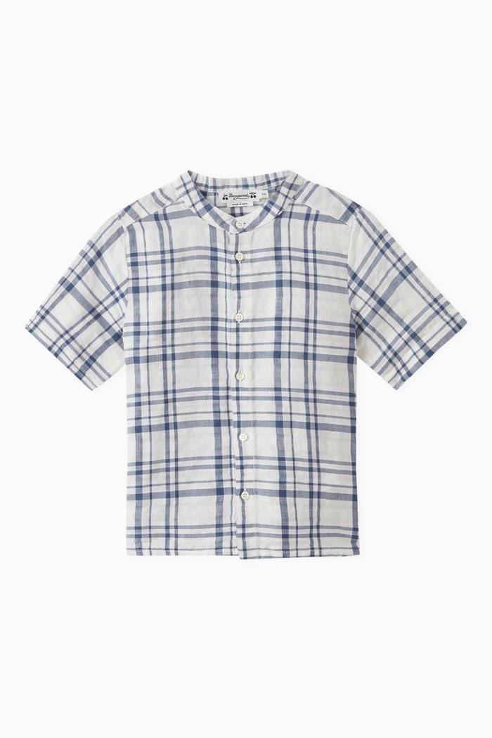 

Connor Chequered Shirt in Cotton, Blue
