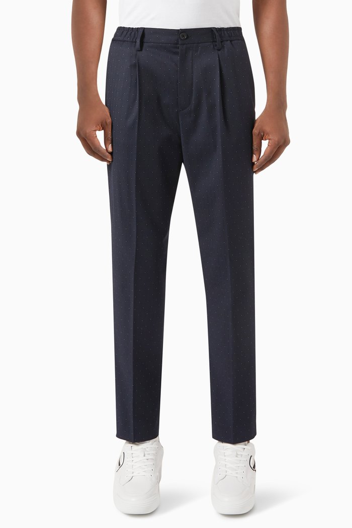 

Polka Dot Tailored Pants in Wool Blend, Blue