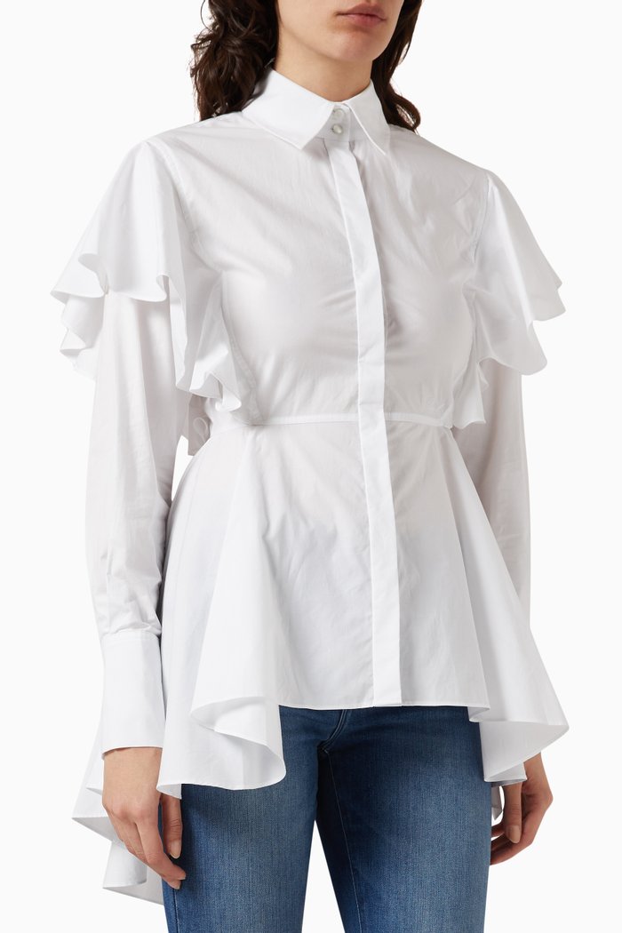 

Ruffle Detail Shirt in Organic Cotton, White
