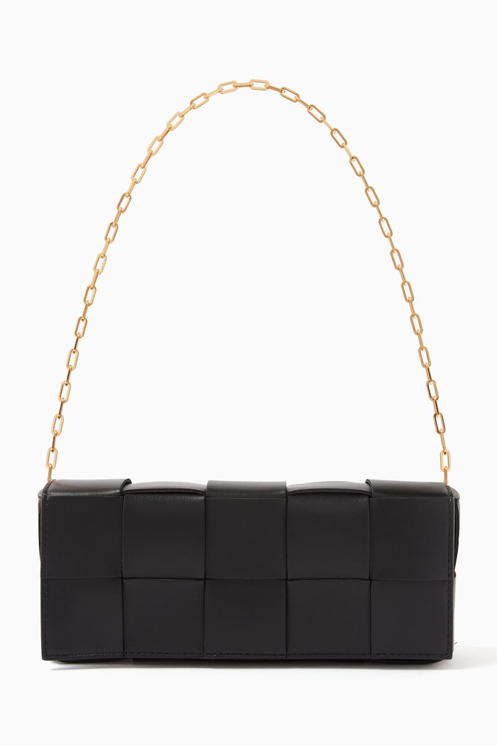 

Cassette Pouch Chain Shoulder Bag in Intrecciato Leather, Black