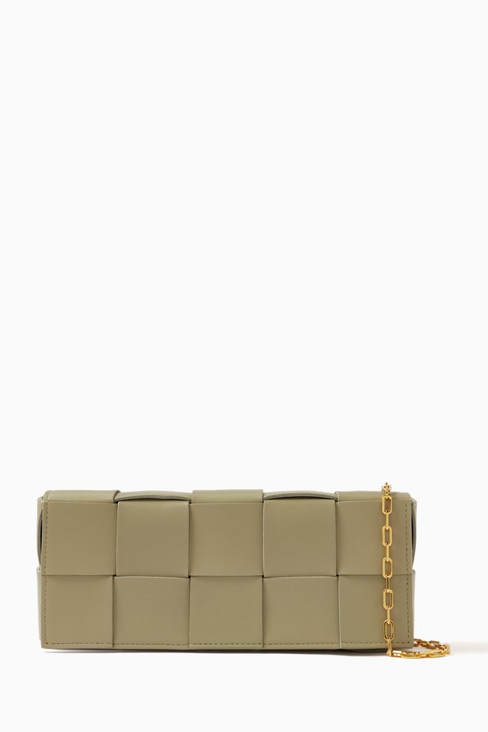 

Cassette Pouch Chain Shoulder Bag in Intrecciato leather, Grey
