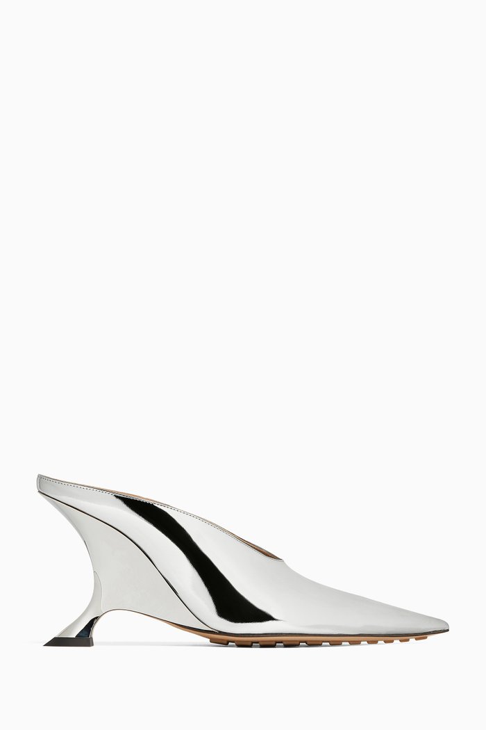

Rocket 90 Mules in Laminated Leather, Silver