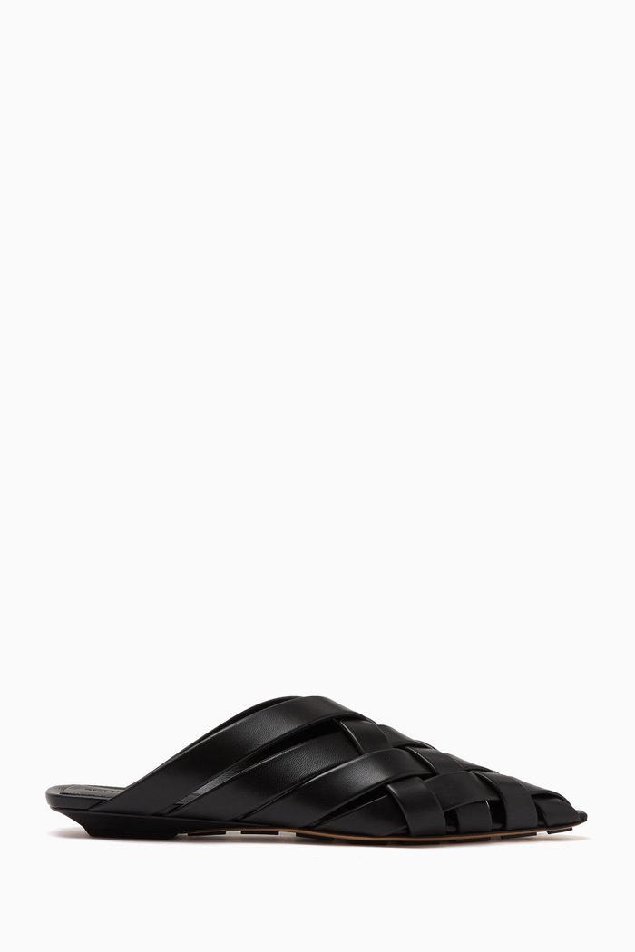 

Alfie Flat Mules in Intreccio Leather, Black