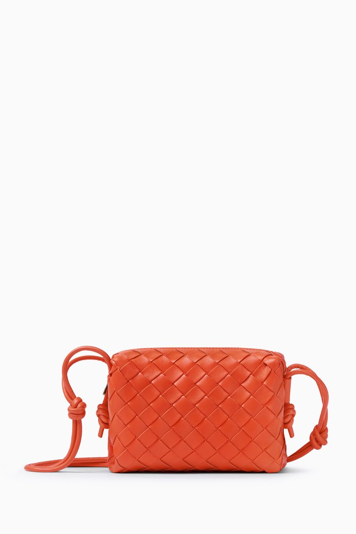

Mini Loop Camera Crossbody Bag in Intrecciato Leather, Orange