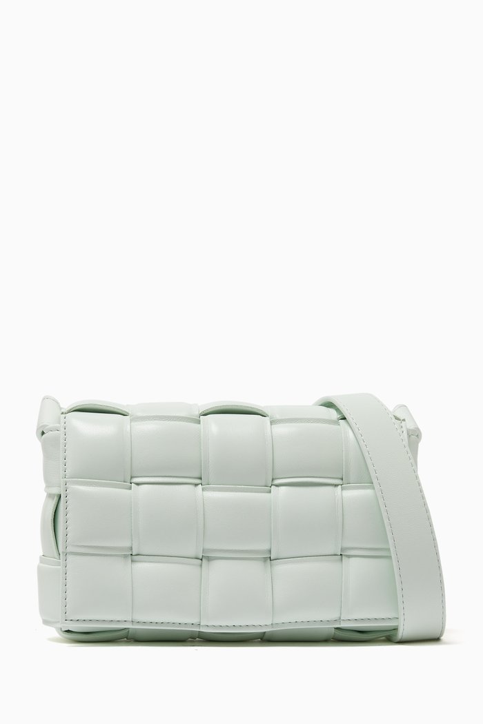 Small Cassette Crossbody Bag in Intrecciato Leather, Green