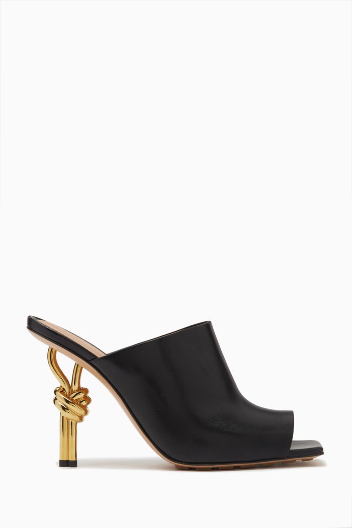 

Knot Square-toe Stiletto Mules in Leather, Black