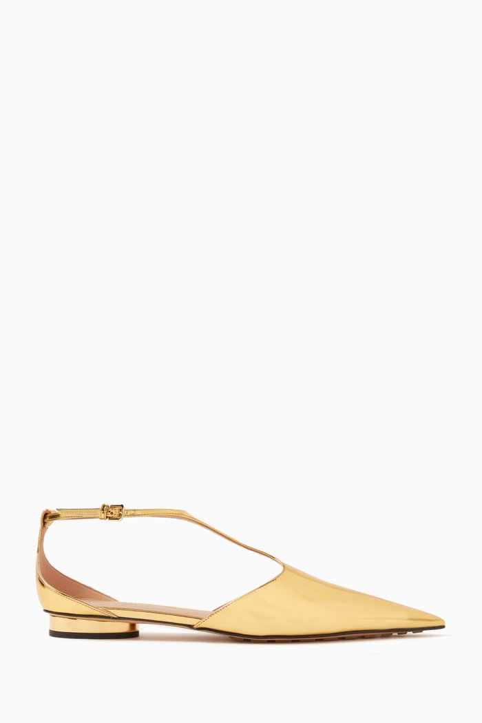 

Rocket T-bar Ballerina Flats in Laminated Leather, Gold