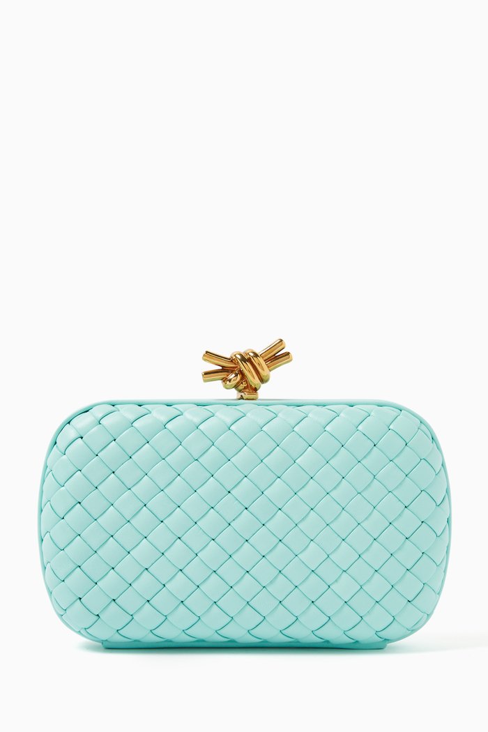 

Knot Minaudiere Clutch in Foulard Intreccio Calfskin, Blue