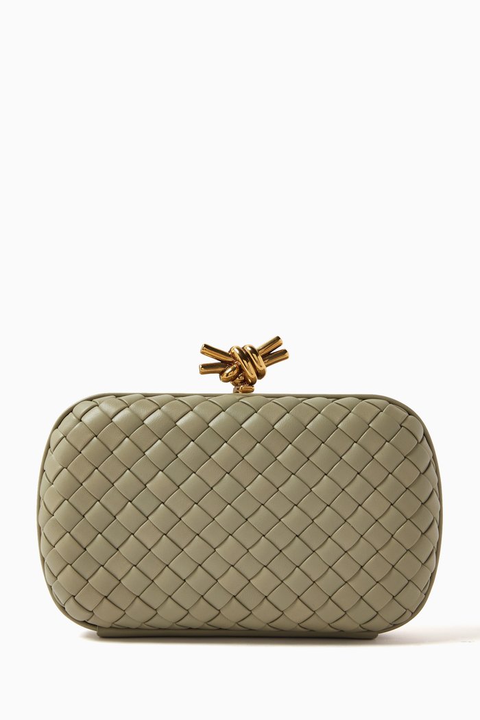 

Knot Minaudiere Clutch in Foulard Intreccio Calfskin, Grey