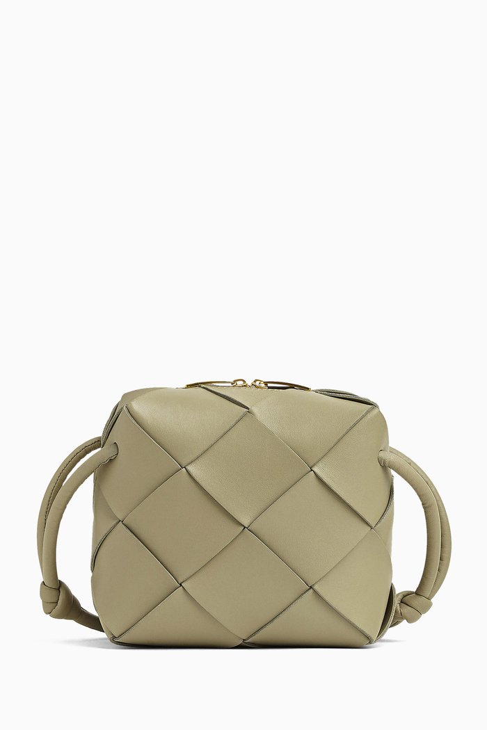 

Mini Cassette Bag in Intreccio Leather, Grey