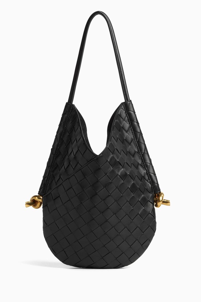 

Small Solstice Shoulder Bag in Intrecciato Leather, Black