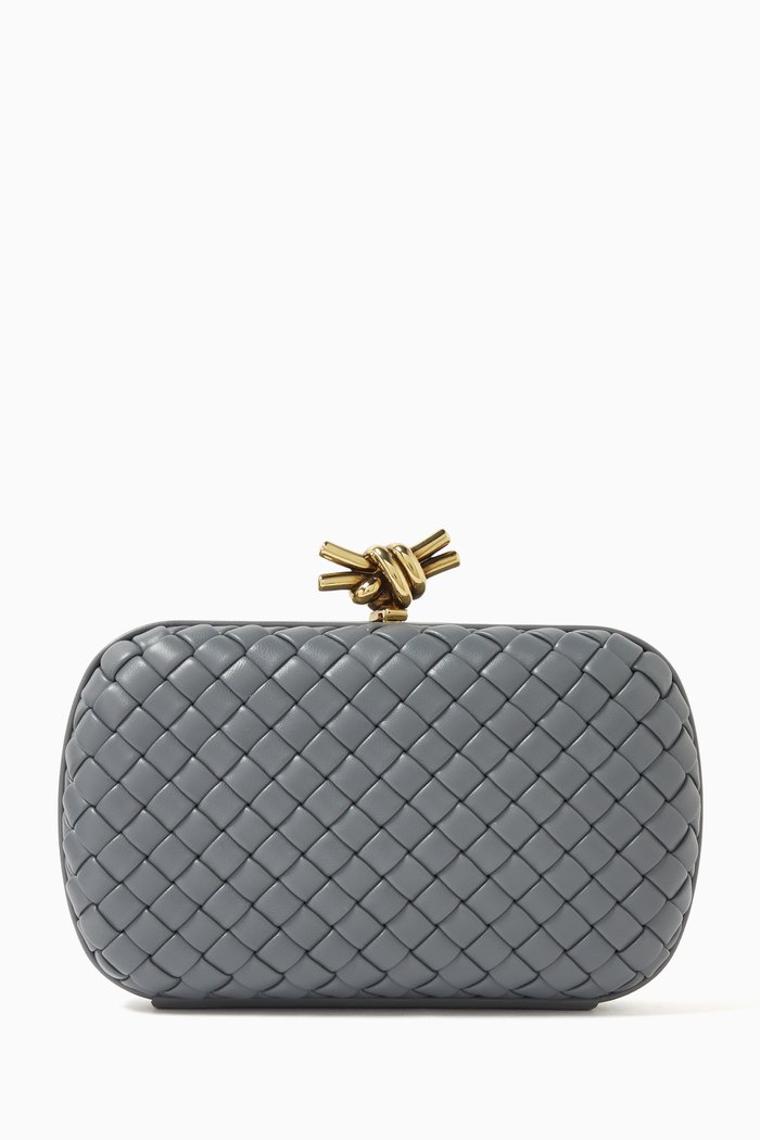 

Knot Minaudiere Clutch in Intreccio Calfskin, Grey