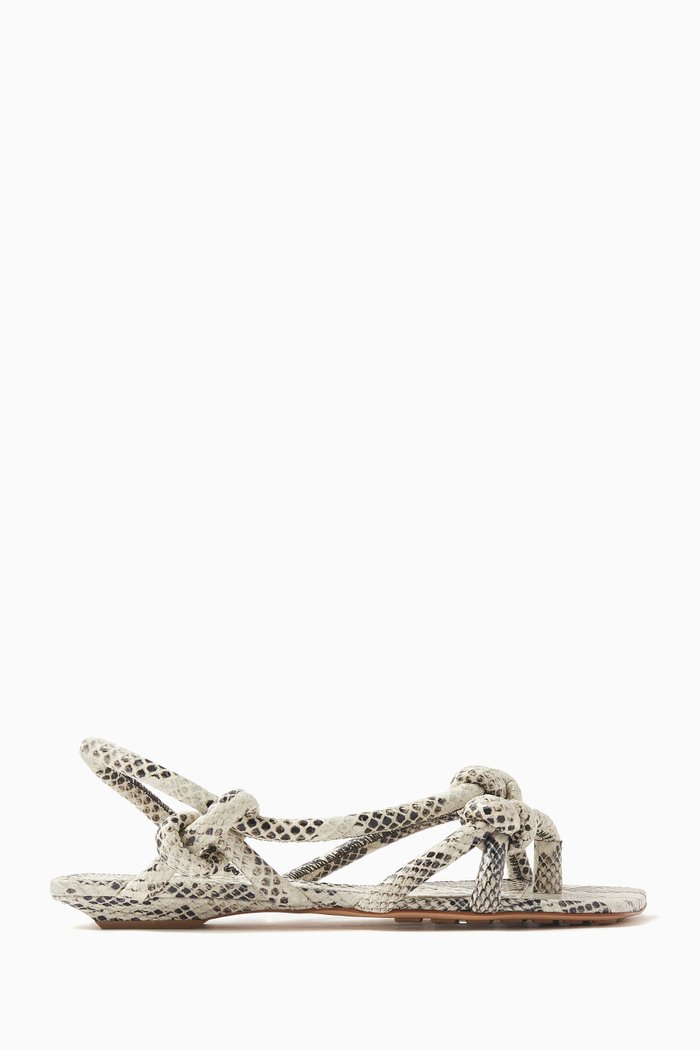 

Jimbo Flat Slingback Sandals in Python-print Leather, White