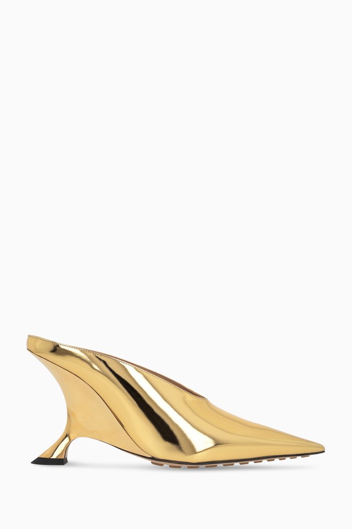 

Rocket 90 Mules in Laminated Leather, Gold